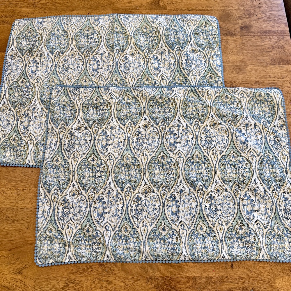 Rachel Zoe Pillowcases Set of 2 Blue White Paisley Cotton Traditional Trim